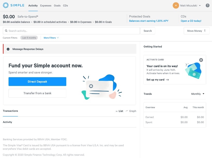Simple account page