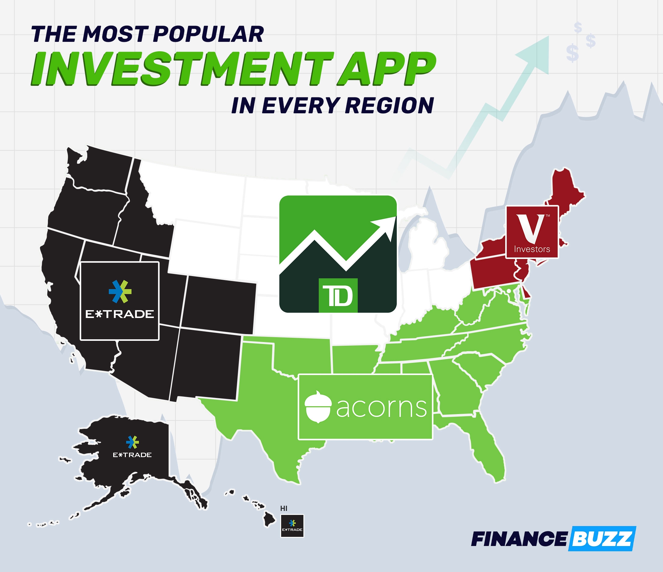 Map of the most popular investment app by region