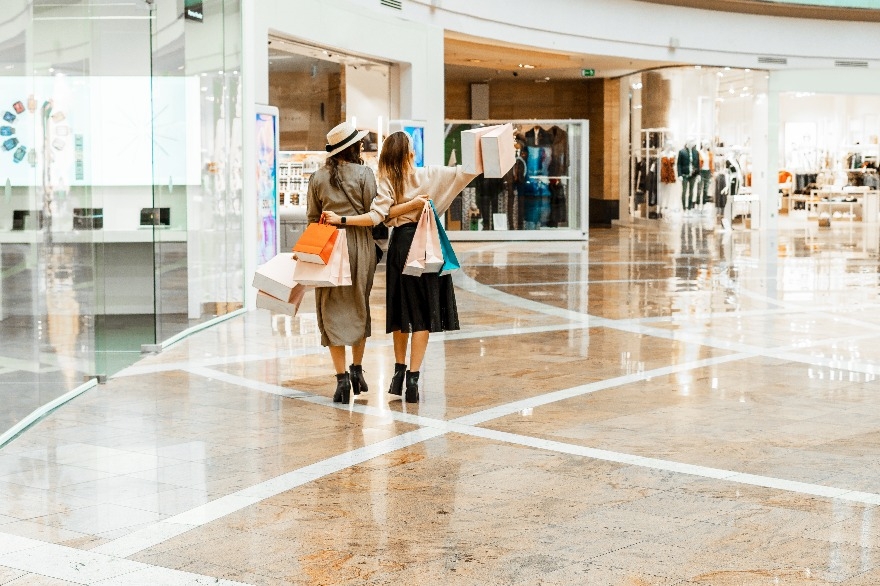 Women with paper bags at the mall