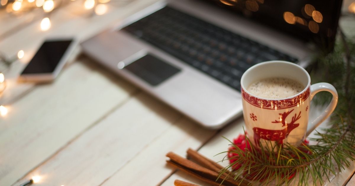 Laptop and hot cocoa