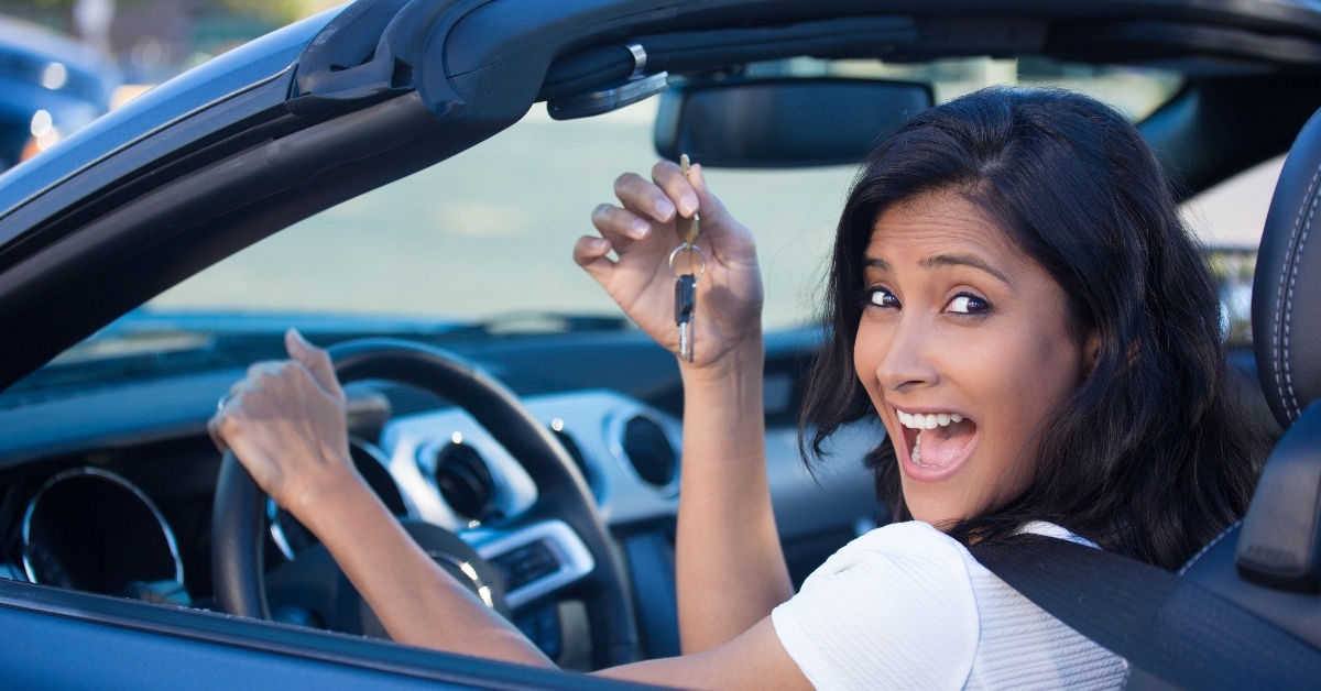 Woman driving car