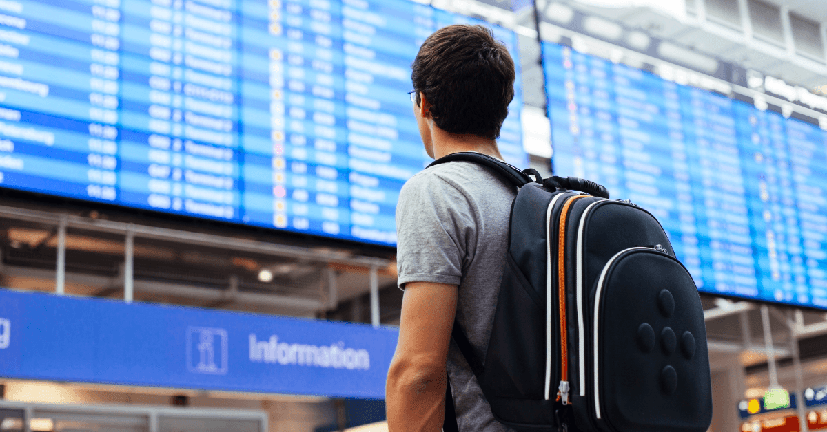 Man looking at airport schedule