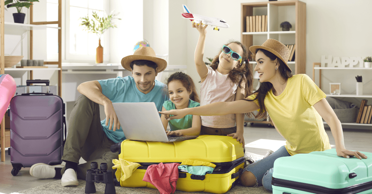 Family packing suitcases