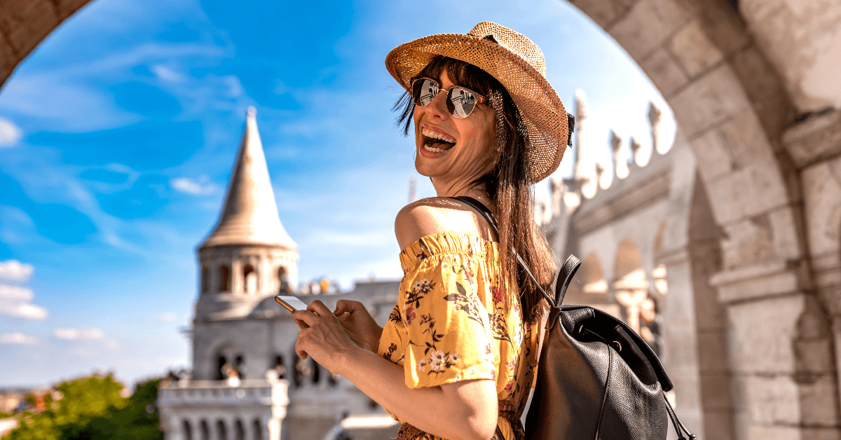 Happy woman traveling