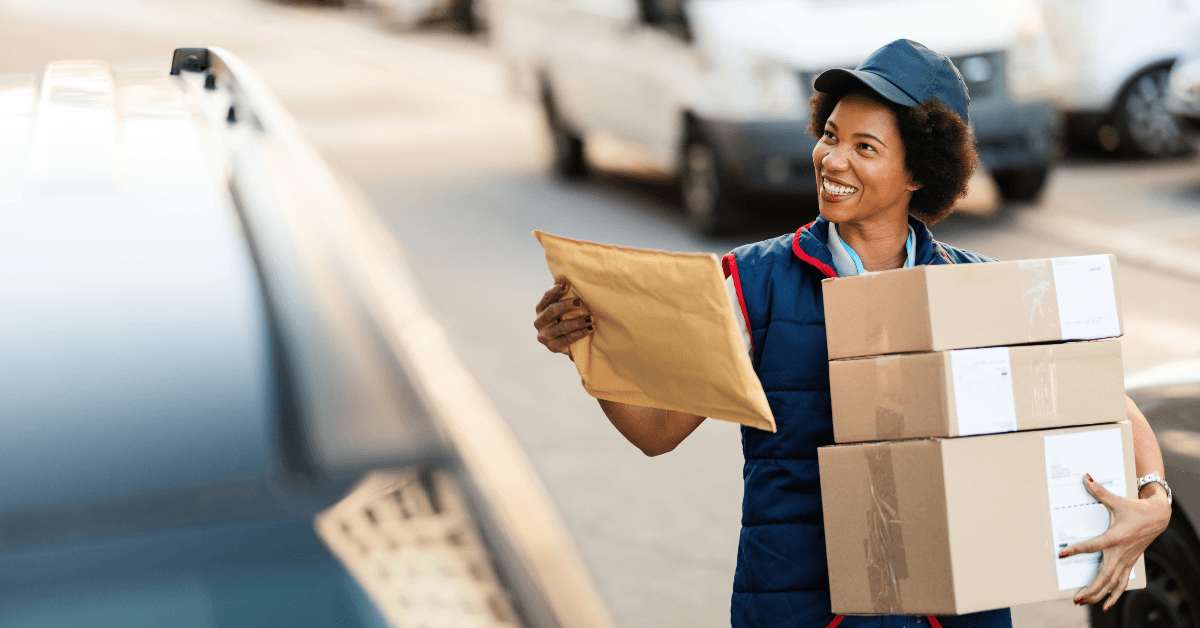 Mail carrier delivering packages