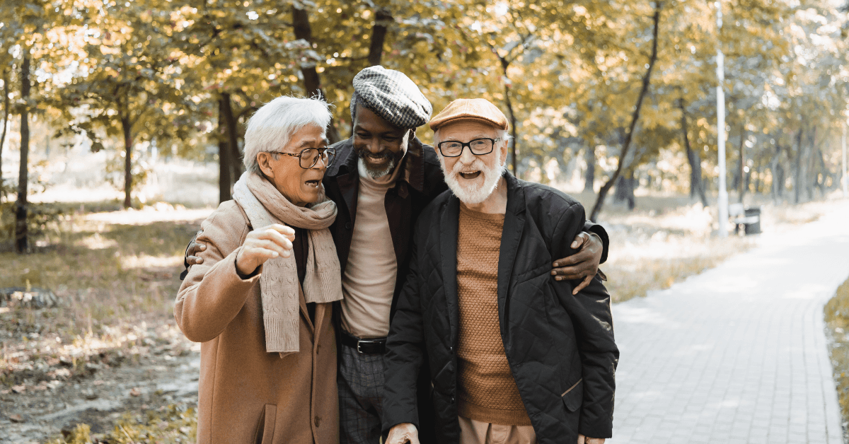Retired friends smiling