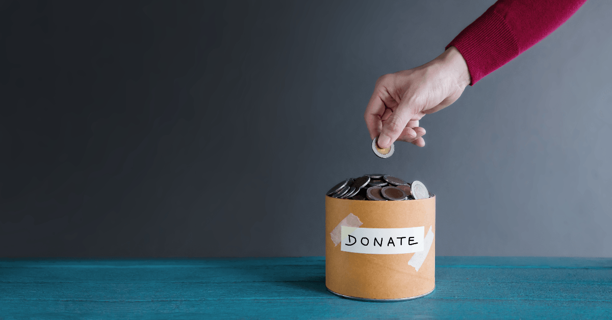 Donation jar of coins