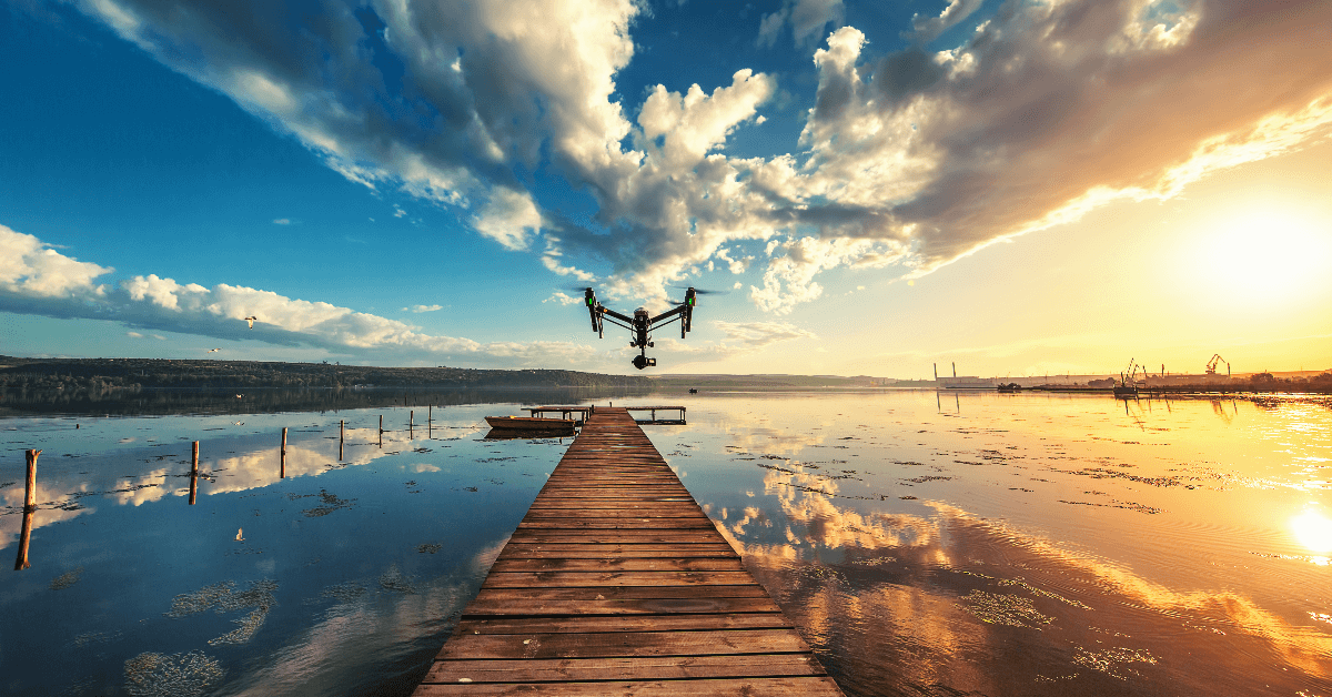 drone flying over water