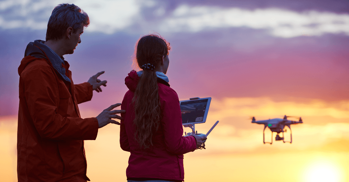 People flying drone