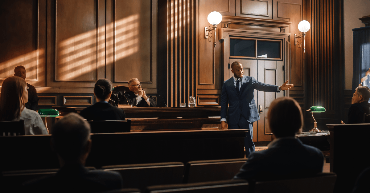 Lawyer in courtroom