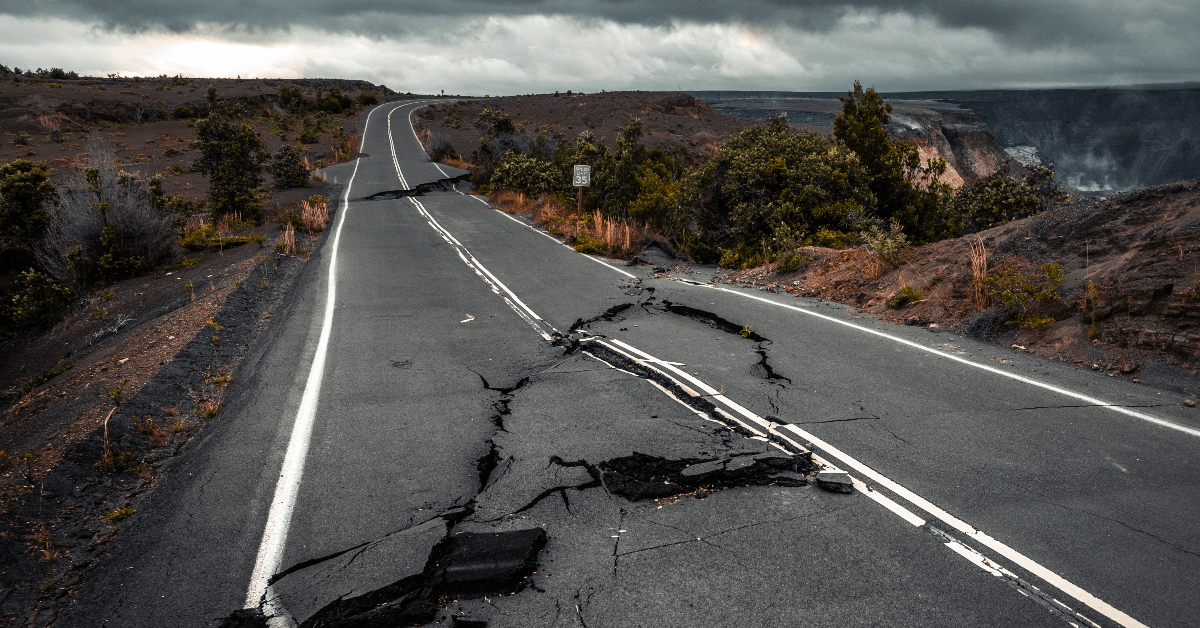 Crack in road from earthquake