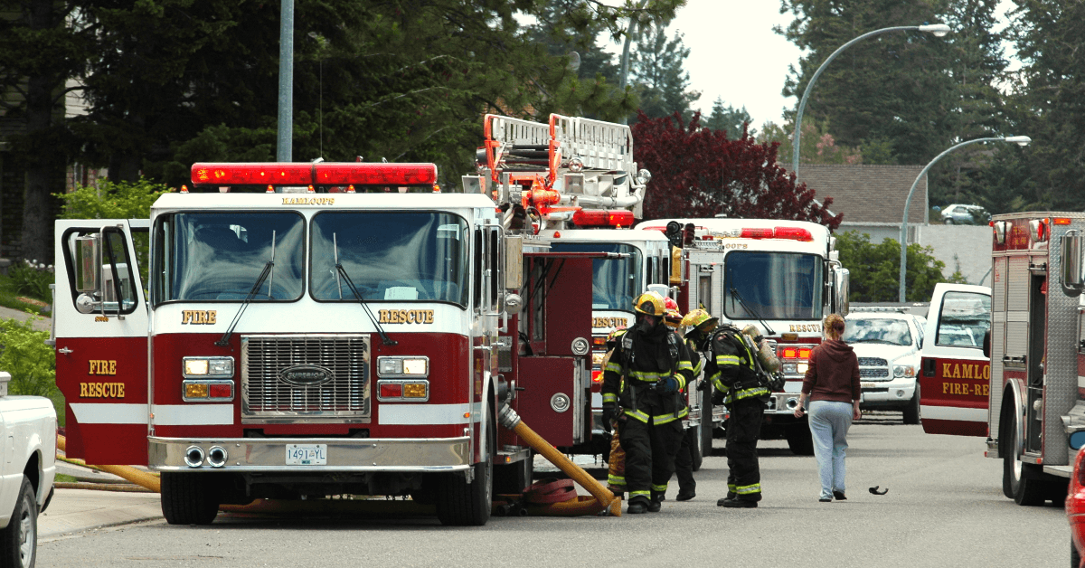 Fire truck and firefighters