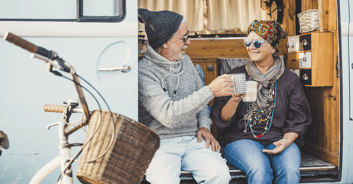 Retired couple drinking coffee