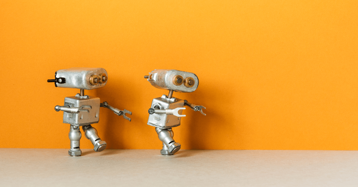 Two toy robots walking