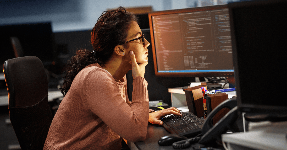 Woman working on computers