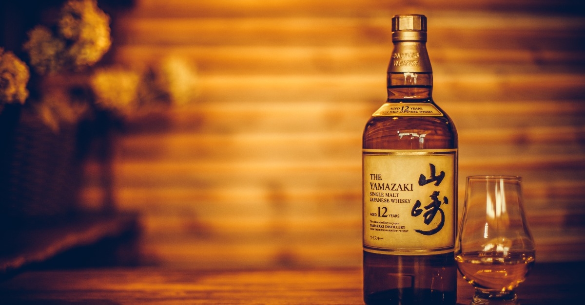 Yamazaki single malt Japanese whisky bottle and a Glencairn whisky glass