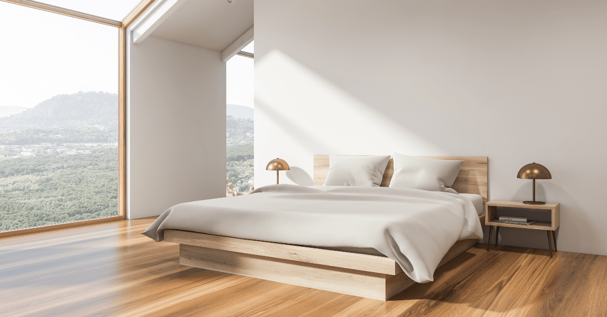 Large bedroom with big windows