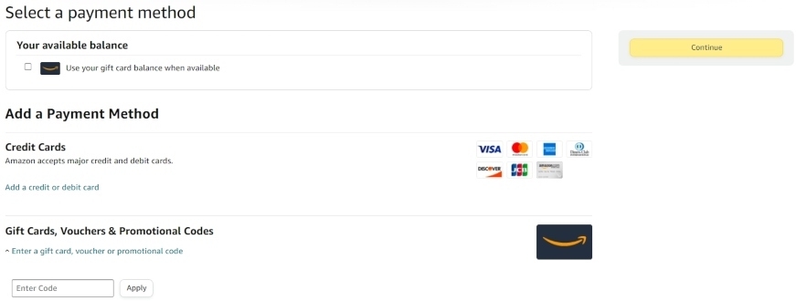 Amazon Prime payment methods