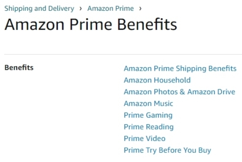 Amazon Prime benefits screen