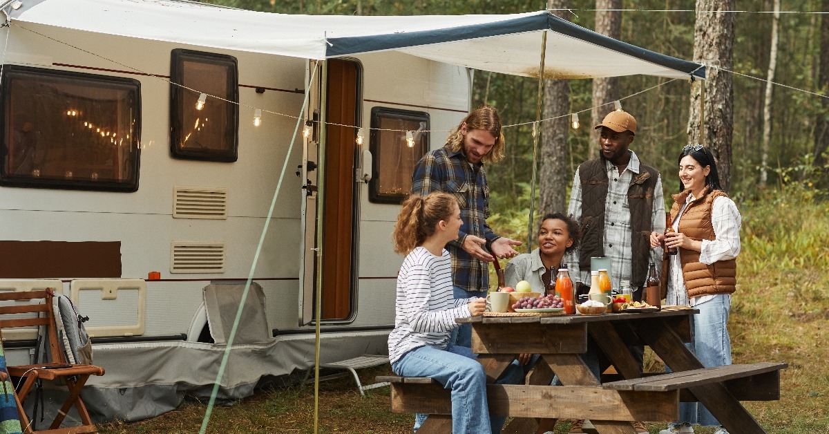 diverse group of young people enjoying picnic outdoors