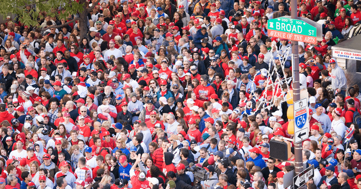 Phillies fans celebrating after big win