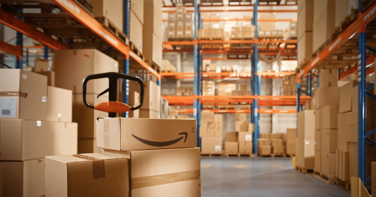 big warehouse package with Amazon logo