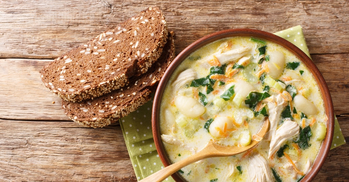homemade Italian cream soup with gnocchi chicken and spinach