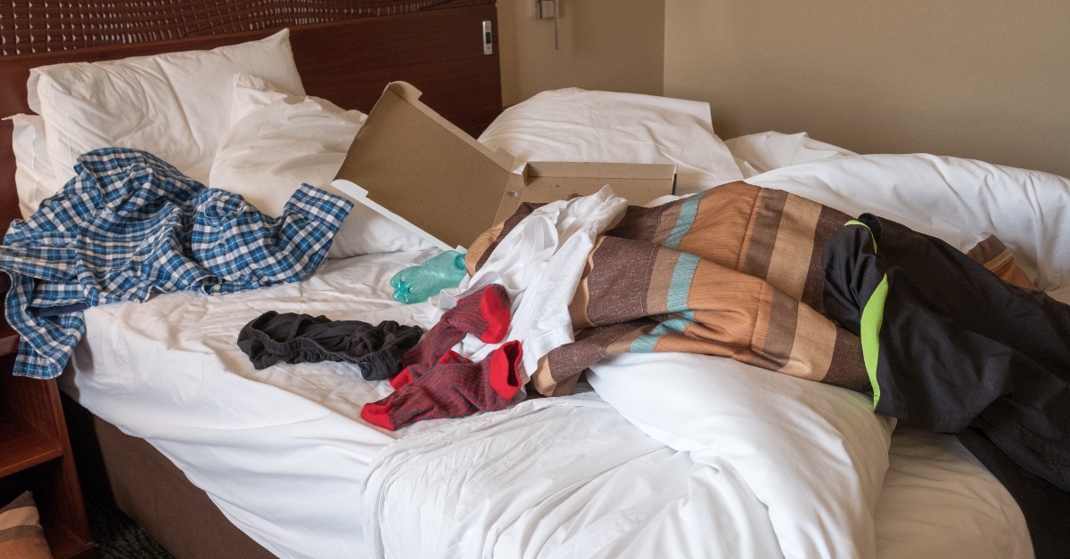 Messy hotel room