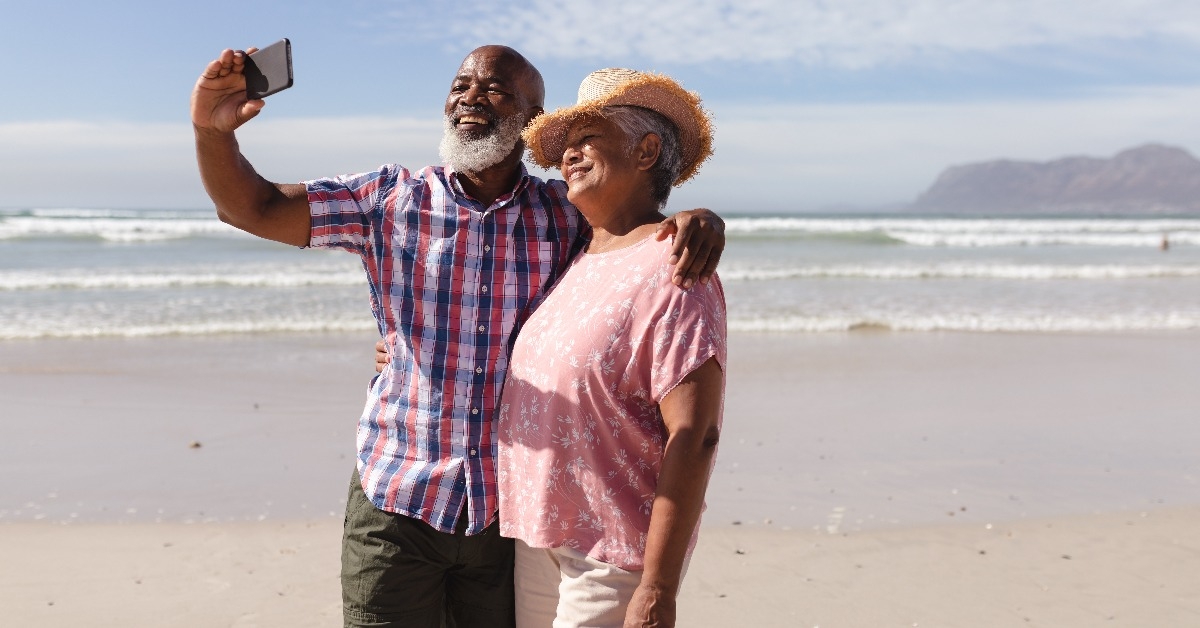 senior african american couple taking a selfie