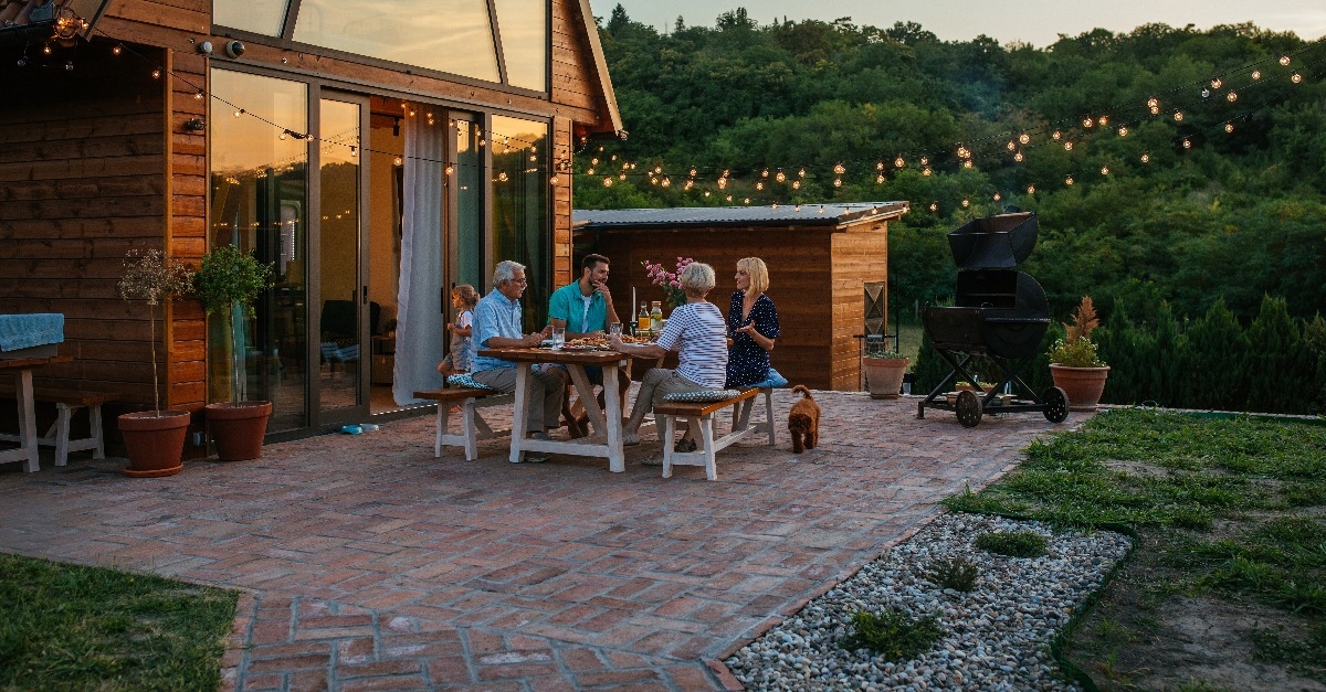 happy family having fun together at barbecue backyard party