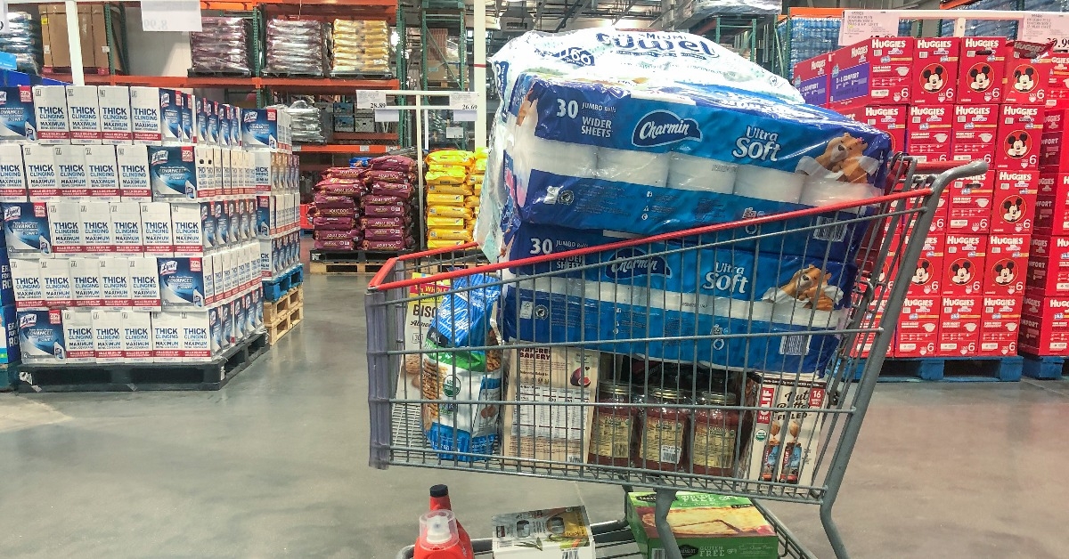 Grocery cart with toliet paper