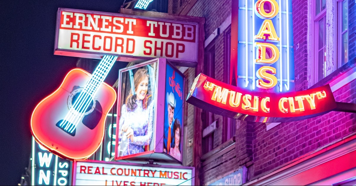 Colorful Nashville Broadway at night 