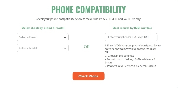 Mint Mobile phone compatibility tool