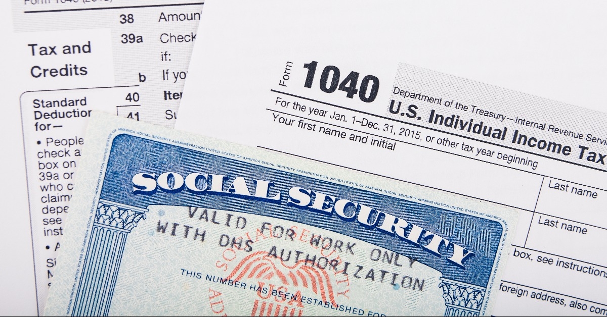 tax return form and social security number card