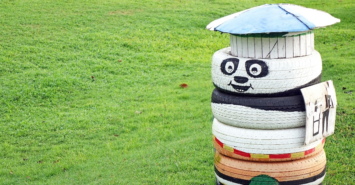 funny trash bin made from old tires