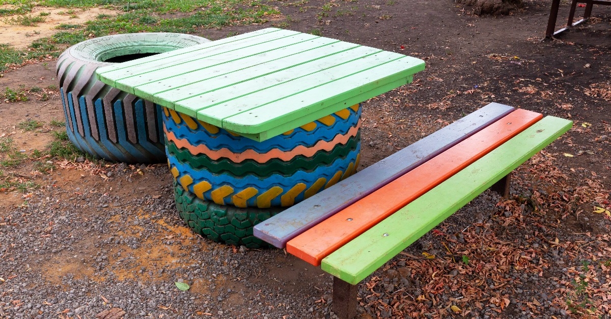 homemade furniture set of old used tires and wood