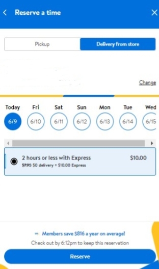 Walmart Plus reserve time