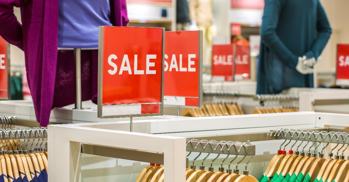 Sale sign in the clothing shop