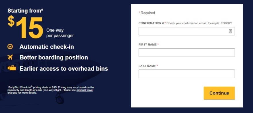 Southwest EarlyBird enter information