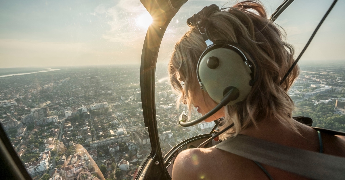 Woman in helicopter