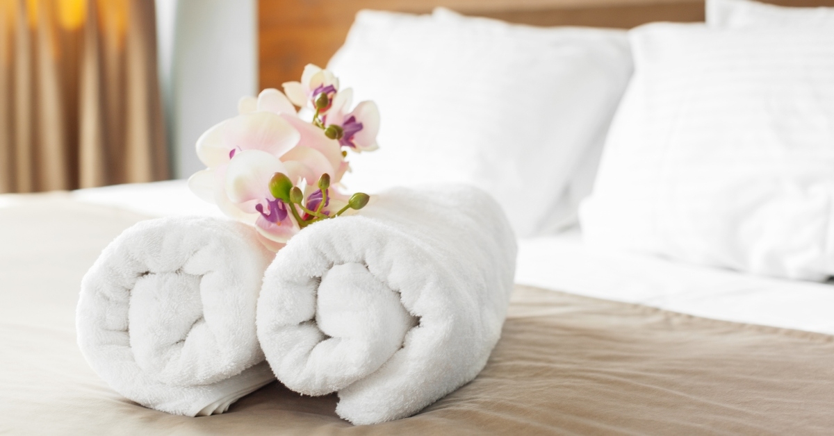 clean towels and flowers