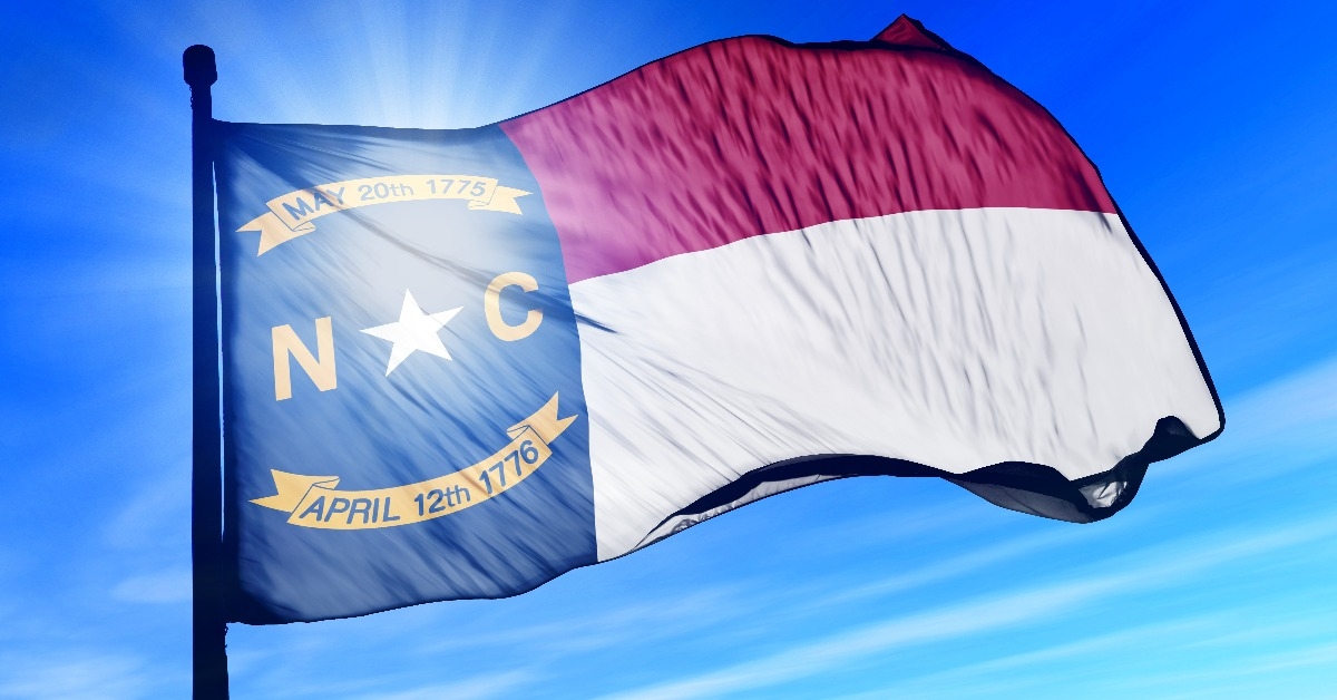 North Carolina (USA) flag waving on the wind