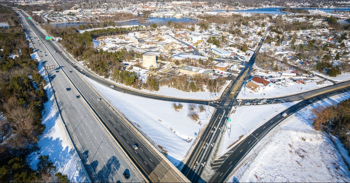 Aerial Drone of Toms River in the Winter