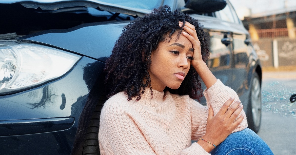 Black woman portrait after bad car accident
