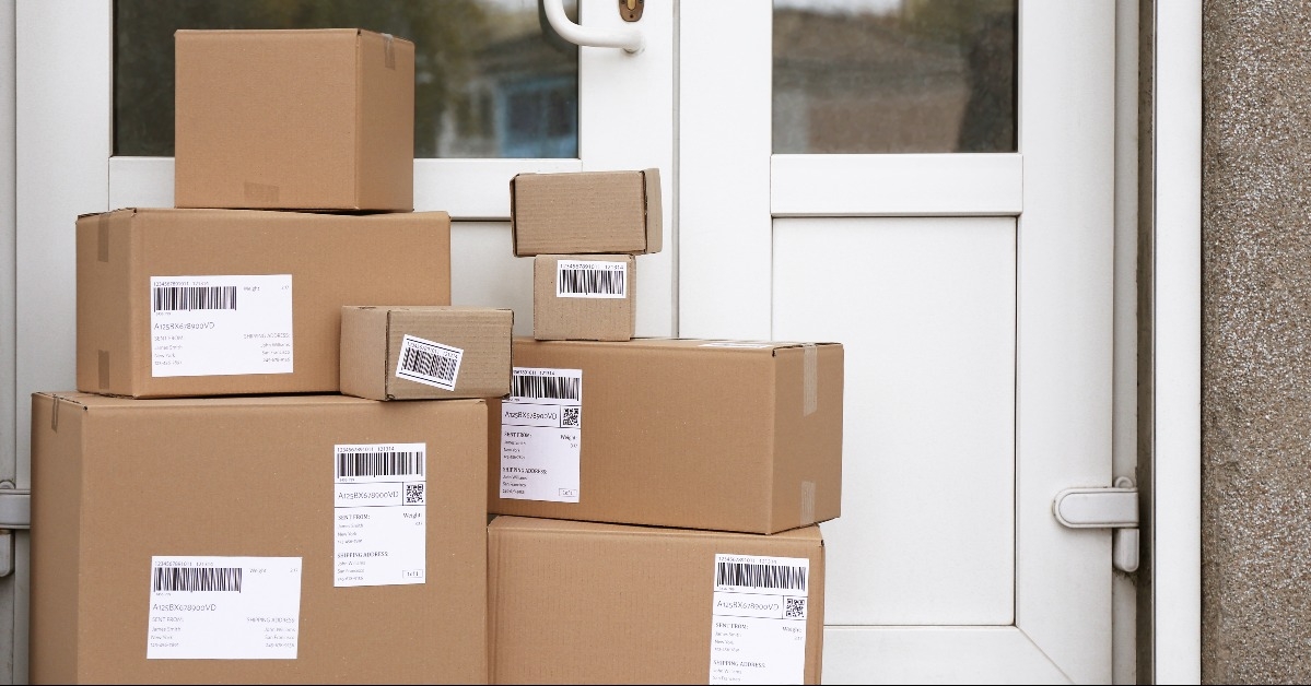 Delivered parcels on floor near front door