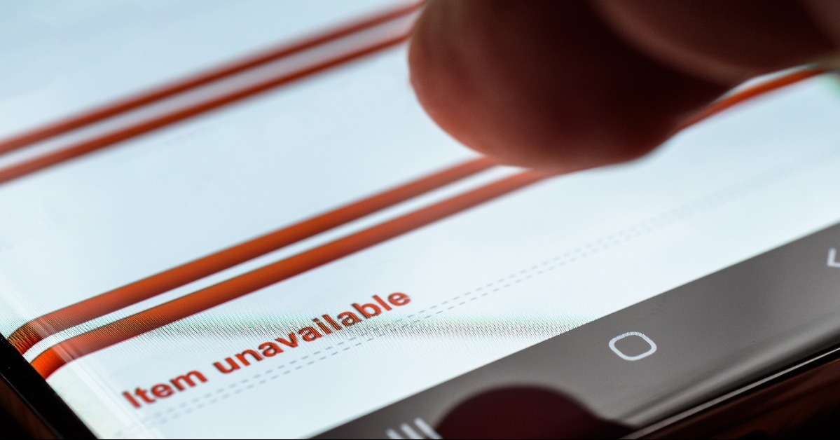 item unavailable text on smart phone screen