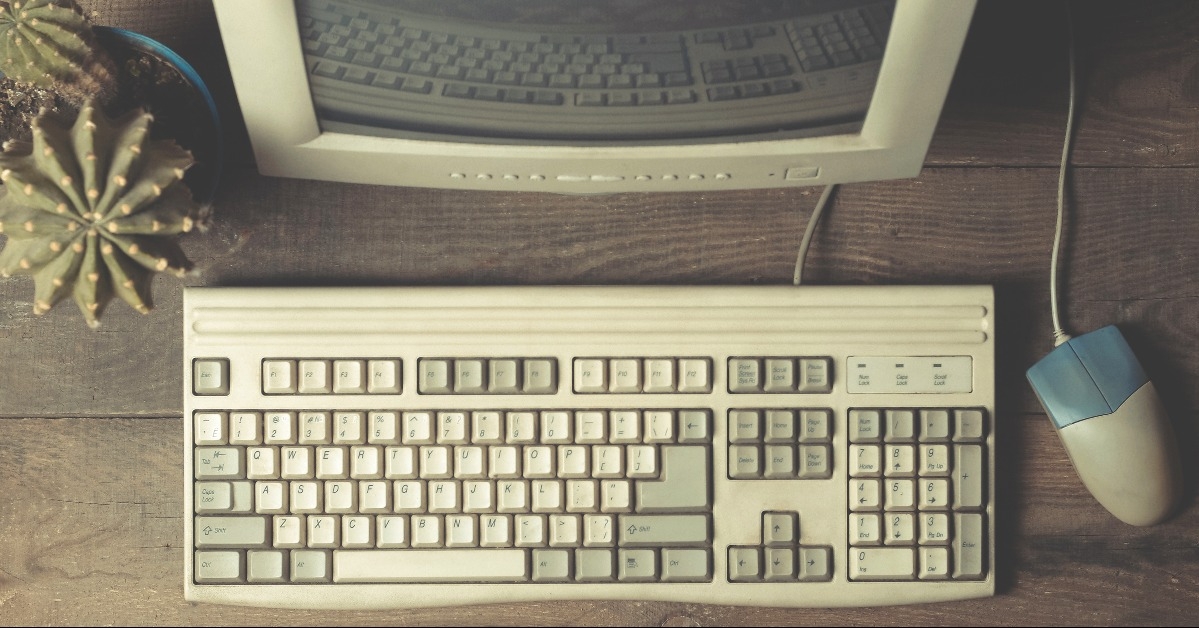 Vintage computer on a wooden table