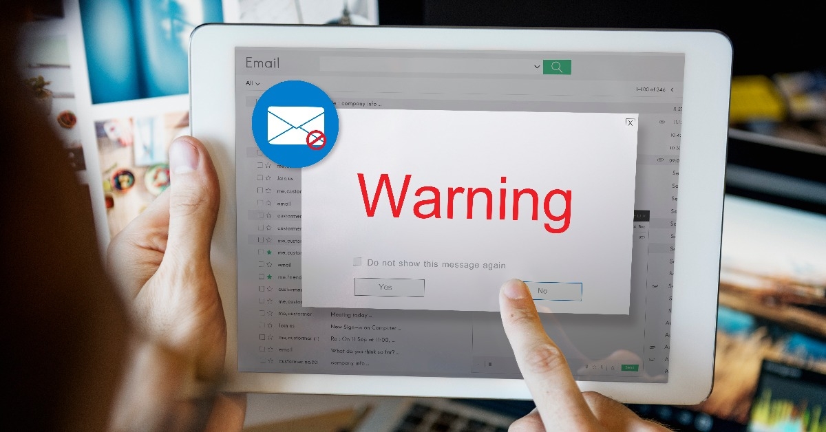 Email pop-up with warning