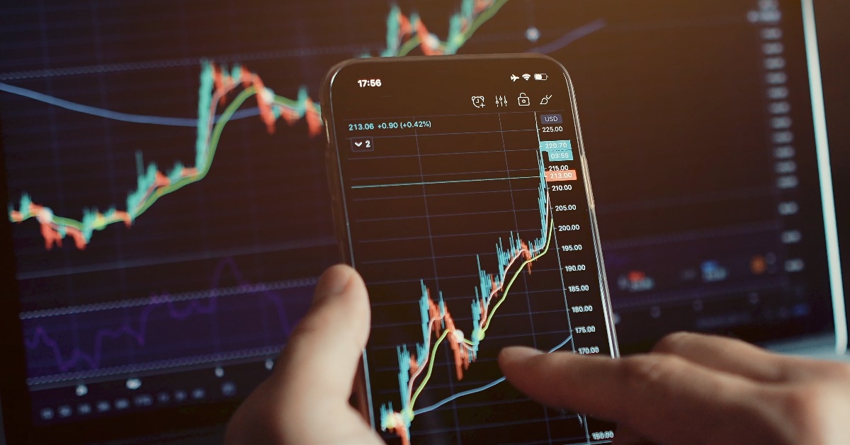 Stock market trader analyzing bitcoin price trend