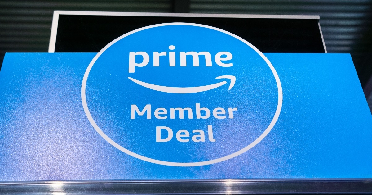 Amazon Prime logo advertising Prime member deals 